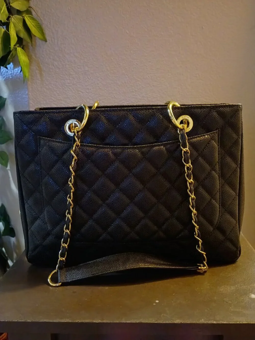 Authentic CHANEL discontinued gst black caviar leather with gold hardware